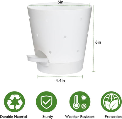 Orchid Pots with Holes, 6 Inch Self Watering Orchid Pot 2 Pack Plastic Plant Pots for Orchid, Flower (White)