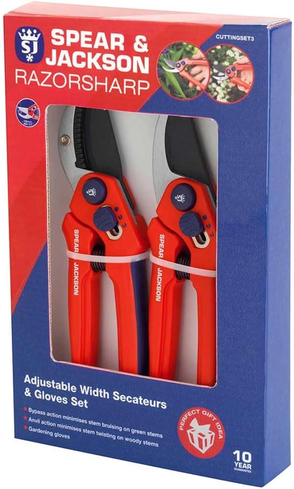 Spear & Jackson CUTTINGSET3 Razorsharp Adjustable Width Pruner & Glove Set