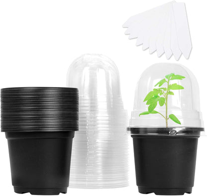 MIXC Plant Nursery Pots with Humidity Dome 4" Soft Transparent Plastic Gardening Pot Planting Containers Cups Planter Small Starter Seed Starting Trays for Seedling with 10pcs Plant Labels，30 Sets…
