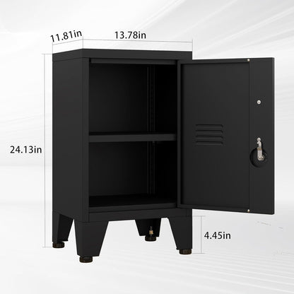24.4" H Black Metal NightStand Locker Storage Cabinet with 1 Doors, File Cabinet with Shelves, Storage Cabinet with Adjustable Leveling Foot for Home Office Living Room or Bed Room
