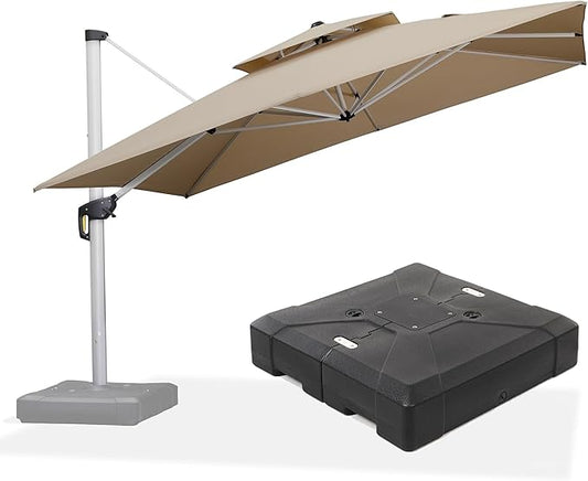 PURPLE LEAF 12 FT Cantilever Patio Umbrellas with Base Included, Large Square Offset Umbrella with 360° Rotation, Outdoor Aluminum Pool Umbrella for Pool Lawn Garden, Beige