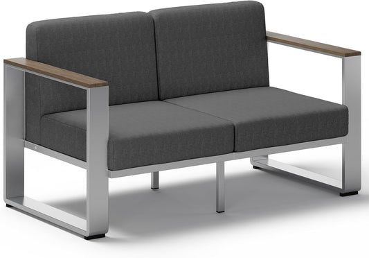 Aluminum Outdoor Patio Furniture, 1 Piece Loveseat, All-Weather Metal Modern Outside Sofa for Deck, Porch (LightGray)