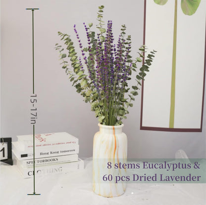 Glicrili 68 PCS Dried Eucalyptus Stems & Lavender Flowers Bundle for Shower,17'' Natural Real Live Eucalyptus Leaves & Aromatic Lavender Shower Plant, Mother's Day, Home Decoration,Fragrance