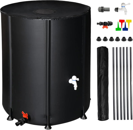 132 Gallon Collapsible Rain Barrel, Portable Rainwater Collection System, Rain Catcher Barrel, Water Storage Tank with Two Spigots and Overflow Kit, Rain Water Barrel Collector for Garden, Black