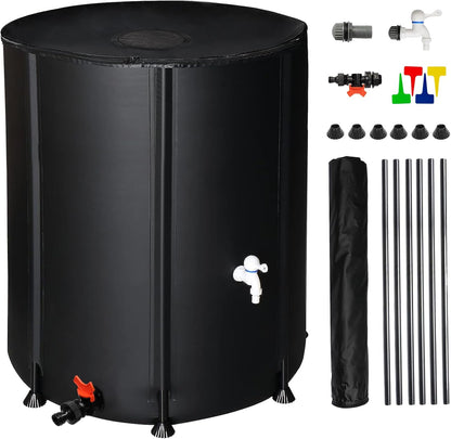 132 Gallon Collapsible Rain Barrel, Water Storage Tank, Portable Rainwater Collection System, Rain Catcher Barrel with Two Spigots and Overflow Kit, Rain Water Barrel Collector for Garden, Black