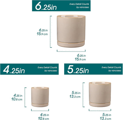 vancasso Ceramic Plant Pots, 3 Piece Planters for Indoor Plants, 4.25+5.25+6.25 Inch Flower Pots with Drainage, Plant Pots Indoor for Succulent, Pothos, Snake Plant and Money Tree, Etc (Gray)