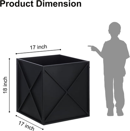 SUNNYPARK Large Metal Planter Box 17”x 17”x 18”, Square Modern Black Metal Planter Box Heavy Duty with Drainage Holes for Outdoor Garden Patio