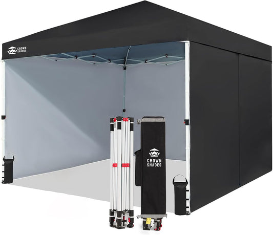 CROWN SHADES 10X10 Comercial Instant Canopy Pop Up Tent with Center Lock (10x10 with 4 Sidewalls, Black)