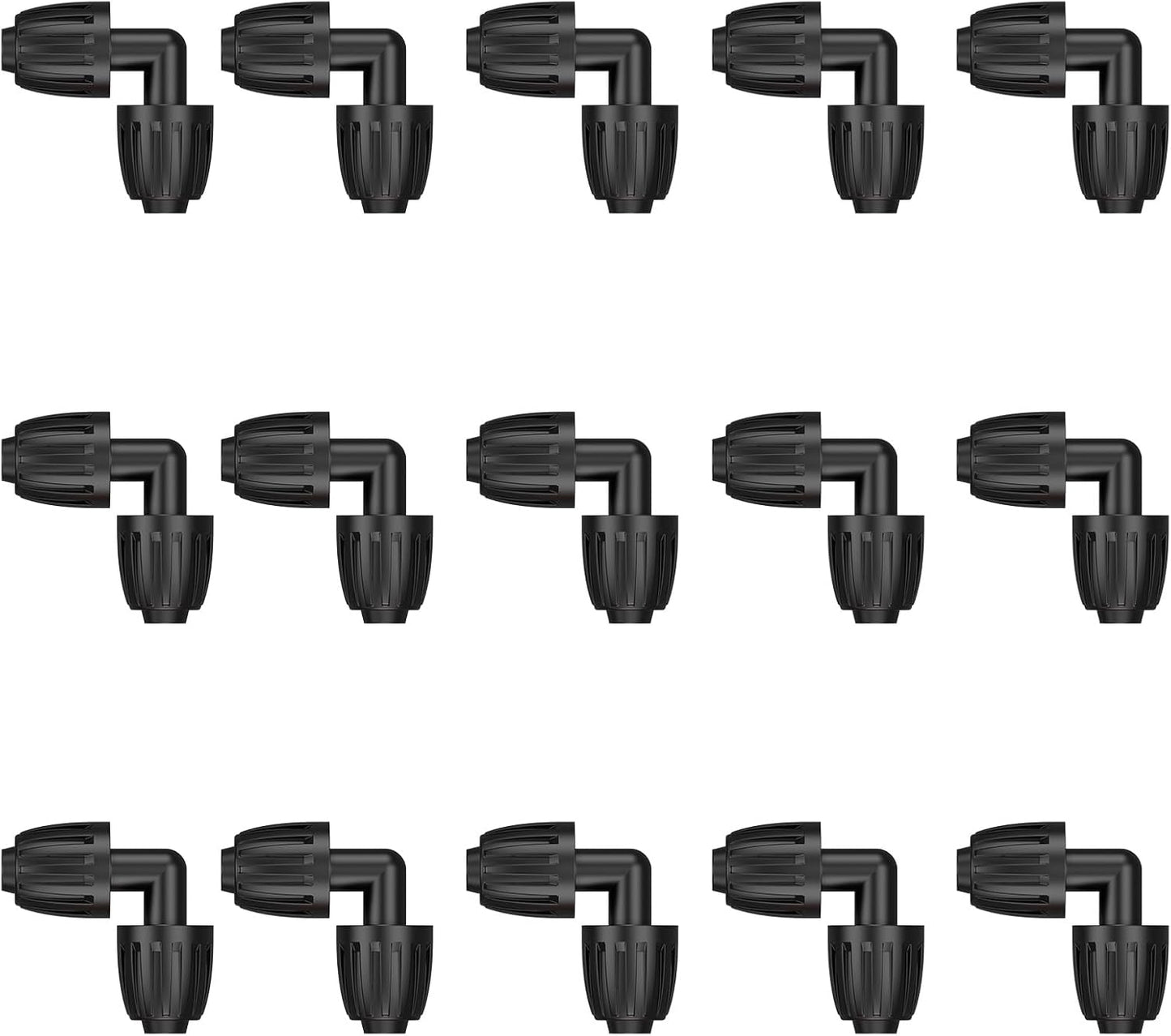 Pawfly 15 Pcs Drip Irrigation Fittings for 1/2 Inch Irrigation Tubing, Barbed Elbow Parts for Garden Irrigation System, 1/2" Drip Line Connectors with Anti-Drop Lock Nuts (1/2" ID x 0.64" OD)