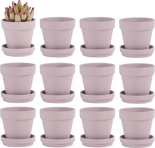 Fcacti 3 Inches Small Pink Terracotta Pots with Saucer, 12 Pack 3" Terra Cotta Planter with Drainage Holes, Small Clay Flower Pots for Plants, Succulents, Crafts, Wedding Favor