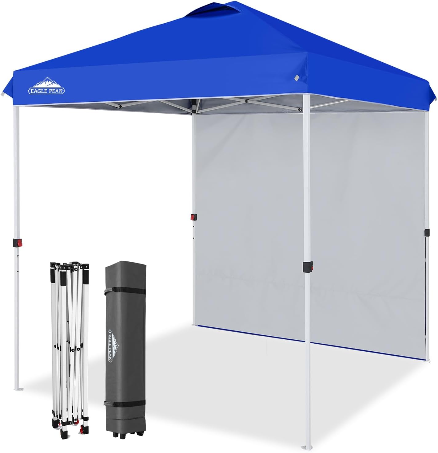 EAGLE PEAK Pop Up Canopy Tent with 1 Sidewall, Easy Setup Event Tent, Outdoor Sun Shade, Wheeled Carry Bag, Stakes and Guy Ropes, Instant Canopy 6.6x6.6, Blue