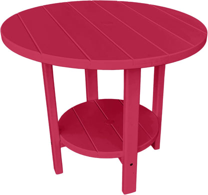 Phat Tommy Round Poly Resin Outdoor Patio Dining Table, All Weather Poly Patio Outdoor Furniture, Cranberry