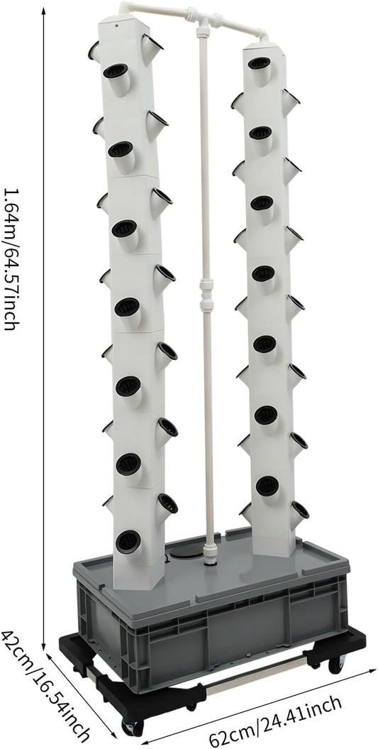 Hydroponic Growing System Indoor Outdoor, 56-Plant Vertical Garden Planter Germination Kit, Hydroponics Growing Tower, Smart Garden Vegetable Plant Kit with Pump & Wheels, Grey Base