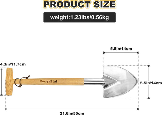 Berry&Bird Perennial Shovel, 21.6'' Pointed Head Garden Spade with Sharp Blade Wood Hand Shovel, Stainless Steel Long Trowel Gardening Tool for Roots, Planting, Digging, Transplanting and Cutting