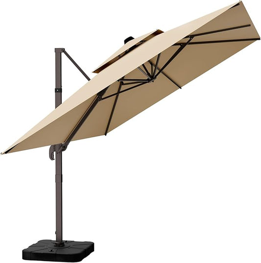 10' X 13' Outdoor Patio Umbrella Large Rectangle Cantilever Umbrella Heavy Duty 360°Rotation Offset Umbrella for Garden Deck Pool Patio,Brown