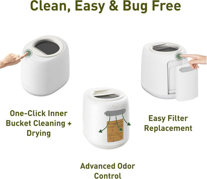 Vego Kitchen Composter, 4L Electric Composter Countertop 5 Modes Weight-Based Smart Compost Bin with App Odorless Auto-Cleaning Food Waste Compost Machine Indoor, White