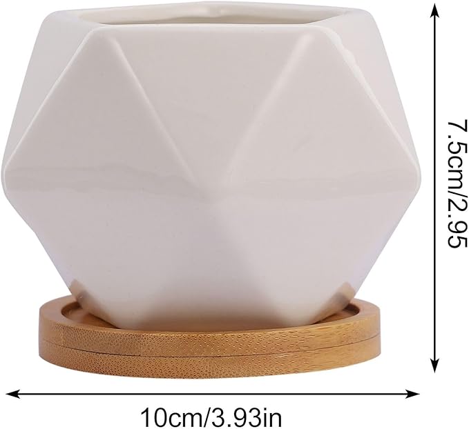 3 Sets Ceramic Succulent Flowerpot with Tray Geometric Bonsai Planter Pots for Indoor Succulents Seedling Pots with Air Permeability Cute Home Garden Decor