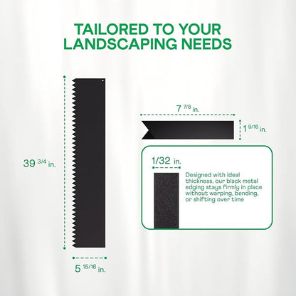 IDZO Black Metal Landscape Edging 6" H, Weather-Resistant Steel Garden Border, Flexible Lawn Barrier, Easy Installation for Flower Beds, Paths, Driveways, and Outdoor Spaces - 6 Pieces