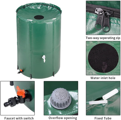 100 Gallon Collapsible Rain Barrel, Portable Rainwater Collection System, Water Storage Tank, Rain Catcher Barrel with Two Spigots and Overflow Kit, Rain Water Barrel Collector for Garden, Green