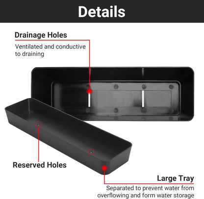 GREANER 6 Pack Herb Planters, 12x3.8 Inch Black Rectangle Window Boxes with Tray, Indoor Succulent Cactus Mint Plastic Pot for Windowsill, Balcony, Office, Outdoor Garden