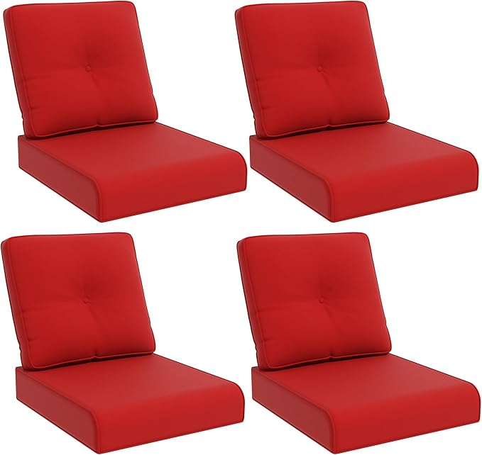 Joyside Outdoor Chair Cushions Set, 22x25/22x24 Inch Patio Furniture Deep Seat Cushions, Water Resistant & Thick Cushion, Outdoor Replacement Cushions for Seat and Sofa (Red, 4 Set)
