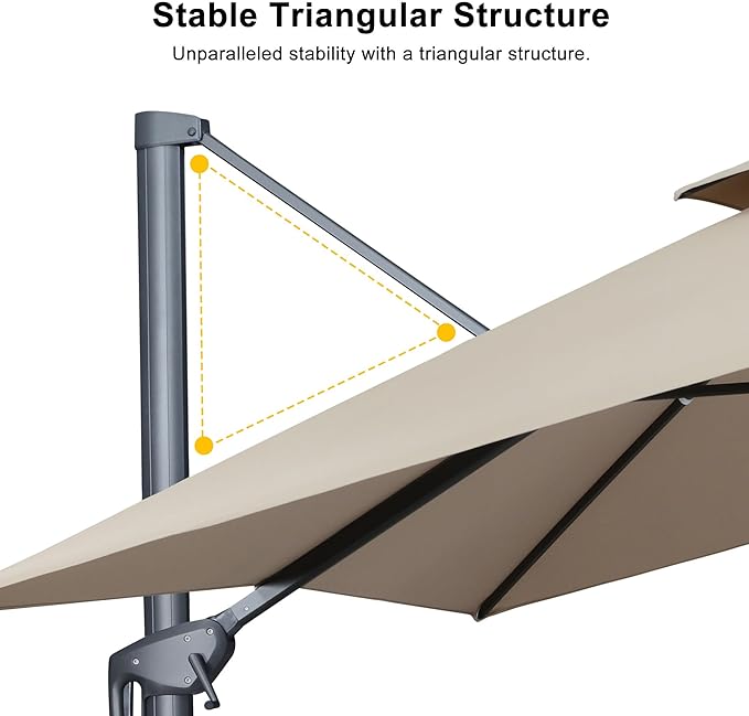 PURPLE LEAF 12 FT Cantilever Patio Umbrella Outdoor Umbrella with 330lbs Base Large Square Windproof Offset Umbrella for Pool Deck Garden, Sand Dune