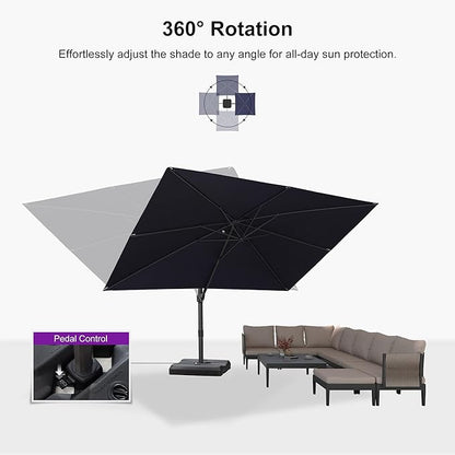 PURPLE LEAF 9' X 11.5' Patio Cantilever Umbrella Outdoor Rectangle Adjustable Offset Umbrellas with 360-degree Rotation and 8 Heavy Duty Metal Ribs for Garden Deck Pool Navy Blue