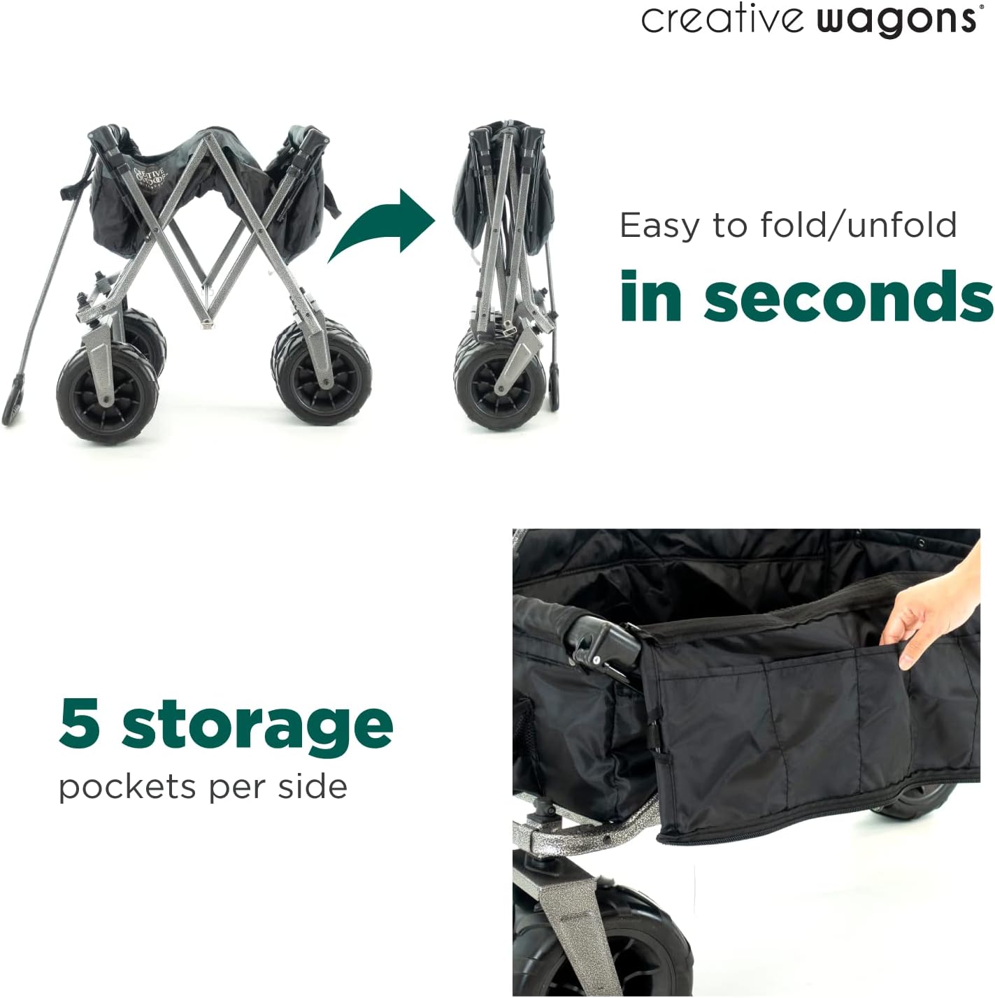 Creative Outdoor Push Pull Stroller Wagon, Beach Hauler XXL with Canopy, Collapsible and Portable Heavy Duty Folding Cart, Supports up to 200lbs Weight Capacity, Giant 10" Wheels