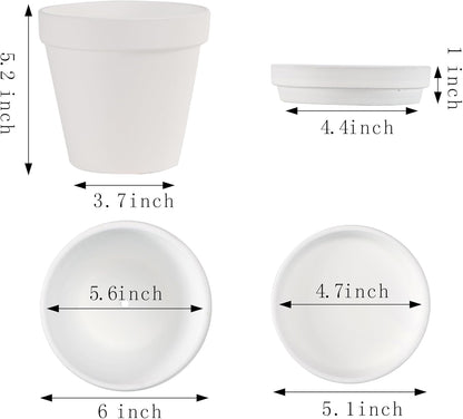 Yishang Large Terra Cotta Pots with Saucer- 4 Pack Large 6'' Terra Cotta Plant Pot with Drainage Hole, Flower Pot with Tray, Terracotta Pot for Indoor Outdoor Plant(White)