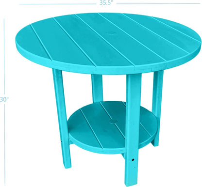Phat Tommy Round Poly Resin Outdoor Patio Dining Table, All Weather Poly Patio Outdoor Furniture, Teal