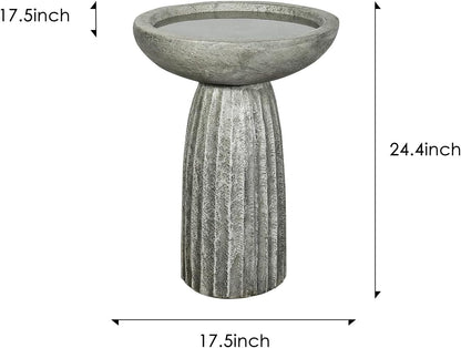 24.4" Tall Outdoor Concrete Bird Bath – Stone-Look Pedestal Birdbath for Garden, Lawn, Yard, and Backyard Décor