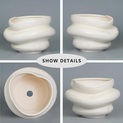 Ceramic Plant Pots Bonsai 11 Inch - Flower Pots for Indoor Plants, Large Plant Pots with Drainage Hole, Decorative Planter Outdoor Flower Pot for Office, Gift for Men Women, White