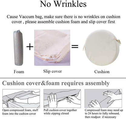 15 x 15 Inch Round Cushions for Outdoor Furniture Non-Slip Waterproof Patio Bistro Chair Cushion with Ties Bar Stool Seat Cushion for Kitchen Chairs Set of 2, Beige