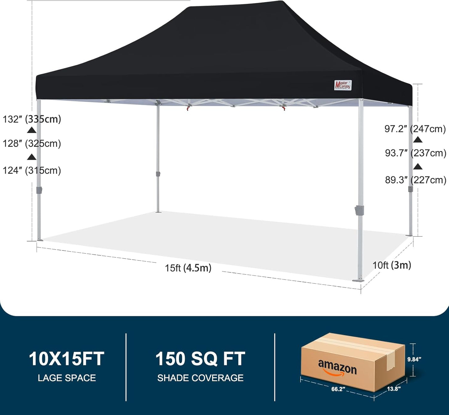 MASTERCANOPY Pop Up Canopy Tent Commercial Grade 10x15 Instant Shelter (Black)