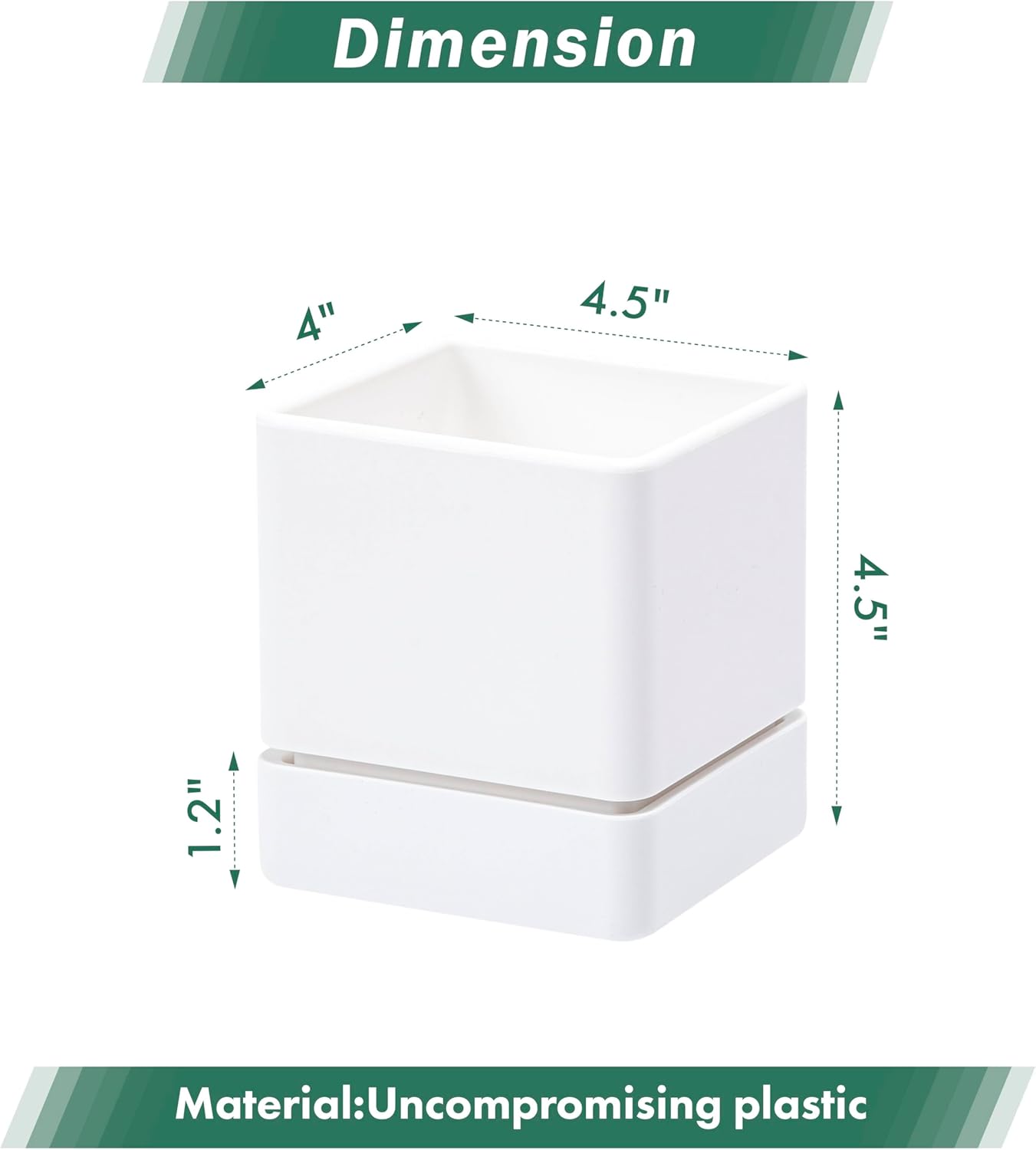 4 Inch Herb Planter Pot, Plastic Planter with Drainage Holes and Saucer, Modern Decorative Gardening Pot for Indoor Plants, Flowers, Herbs, Succulents, White, Set of 3, 76-Y-A-3