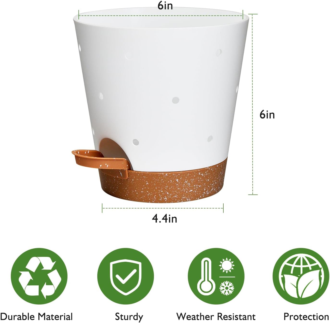 Orchid Pots with Holes, 6 Inch Self Watering Orchid Pot 2 Pack Plastic Plant Pots for Orchid, Flower (White+Brown)