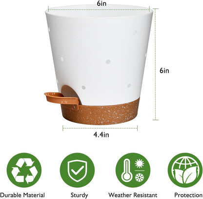 Orchid Pots with Holes, 6 Inch Self Watering Orchid Pot 2 Pack Plastic Plant Pots for Orchid, Flower (White+Brown)