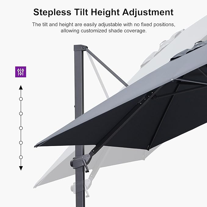 PURPLE LEAF 10' × 13' Patio Cantilever Umbrella Outdoor Rectangle Adjustable Offset Umbrellas with 360-degree Rotation and 8 Heavy Duty Metal Ribs for Garden Deck Pool Gray