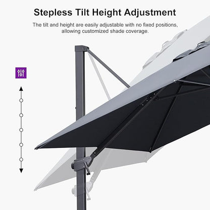 PURPLE LEAF 10' × 13' Patio Cantilever Umbrella Outdoor Rectangle Adjustable Offset Umbrellas with 360-degree Rotation and 8 Heavy Duty Metal Ribs for Garden Deck Pool Gray