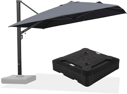 PURPLE LEAF 11 FT Square Patio Umbrella with Base Included Large Outdoor Offset Umbrella with 360-degree Rotation Cantilever Umbrella for Garden Deck Backyard Pool Grey