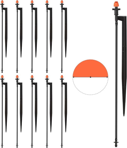 180 Degree Irrigation Sprinkler Heads: Micro Sprinkler Nozzle on 12 Inch Stake with 1/4" Tubing - Drip Spray Emitters for Garden Irrigation System (20 Pack)