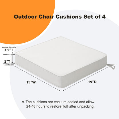 Square Corner Seat Cushions, 19" x 19" x 3", Set of 4, Indoor Outdoor Water Repellent Universal Chair Pads with Ties for Patio Furniture, Garden Deck Dining Chairs, Linen