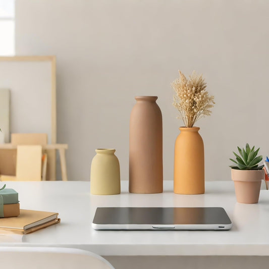 Ceramic Vase Set-3, Small Flower Vases for Decor, Modern Boho Farmhouse Style, Decorative Vases for Pampas Grass & Dried Flowers, Distressed Finish (Brown Mix)