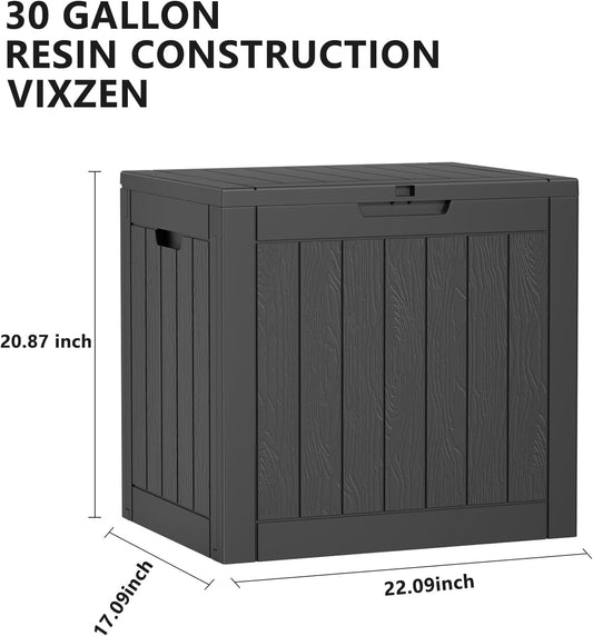 30 Gallon Resin Deck Box,Lockable Outdoor Storage Box for Patio Cushions Storage Furniture,Garden Tools,Pool Supplies, Weatherproof and UV Resistant- Black