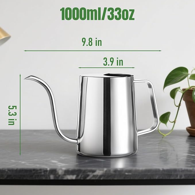 Watering Can for Indoor Plants, Indoor Watering Can with Long Spout and Handle Rust-Proof 304 Stainless Steel Material (1000ml/34oz)