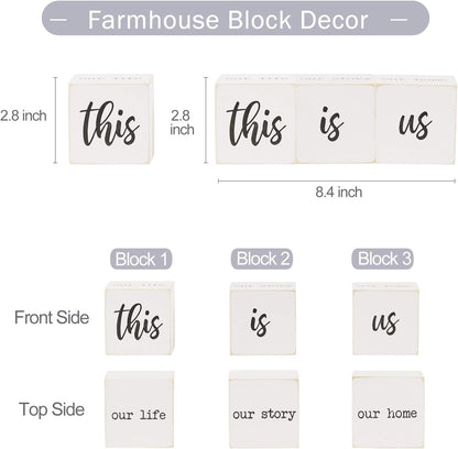 This is Us Sign & Our Life Story Home Letter Blocks - Farmhouse Table Rustic Home Decor, TV Stand Dining Room Modern Decorations for Shelf Mantle