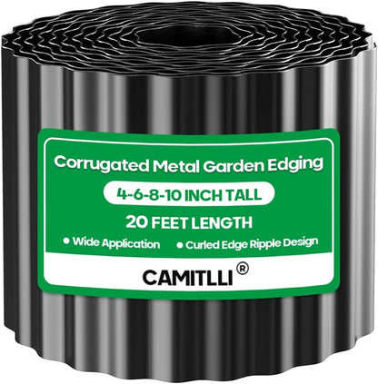 Corrugated Metal Garden Edging, Sturdy Tall Landscape Edging Borders, Perfect DIY for Flower Beds, Lawn and Pathway, Tree Surrounds, Paver Edges (Black, 6"×20FT)