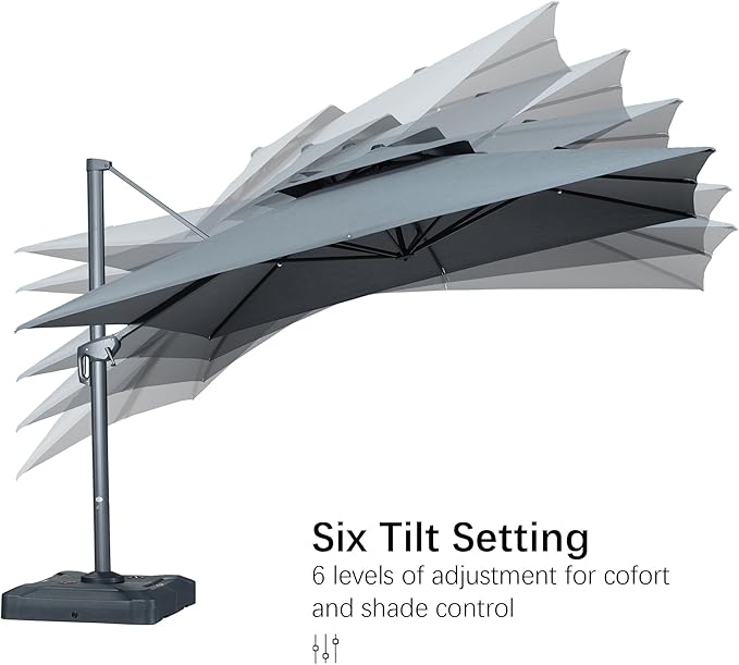 PURPLE LEAF 12 FT Cantilever Patio Umbrella Outdoor Umbrella with 330lbs Base Large Square Windproof Offset Umbrella for Pool Deck Garden, Mist Grey