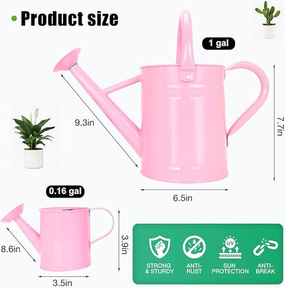 Metal Watering Can (1 Gallon) for Outdoor&Indoor Plants with Free Small Watering can for Kids, Plant Watering Can with Removable spout, Perfect for Garden Flower, Houseplants, Pink