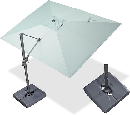 PURPLE LEAF 9' X 11.5' Rectangle Cantilever Umbrella with Base Outdoor Large Aluminum Patio Umbrella with 3-Year Fade Resistance Recycled Fabric and 360-degree Rotation for Deck Pool Garden, Mint Green